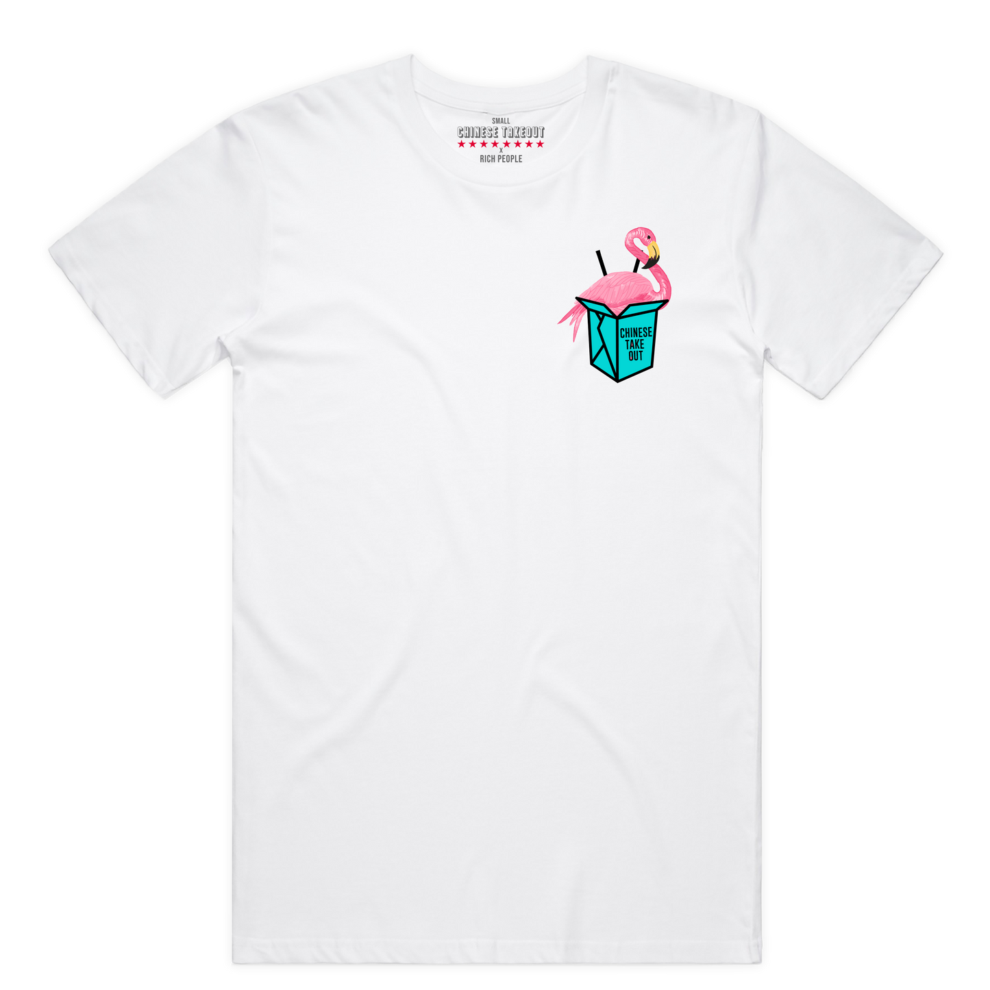 Chinese Takeout x Rich People  Flamingo Distressed Tear Tee (Wte/Pink/Blue) /D5