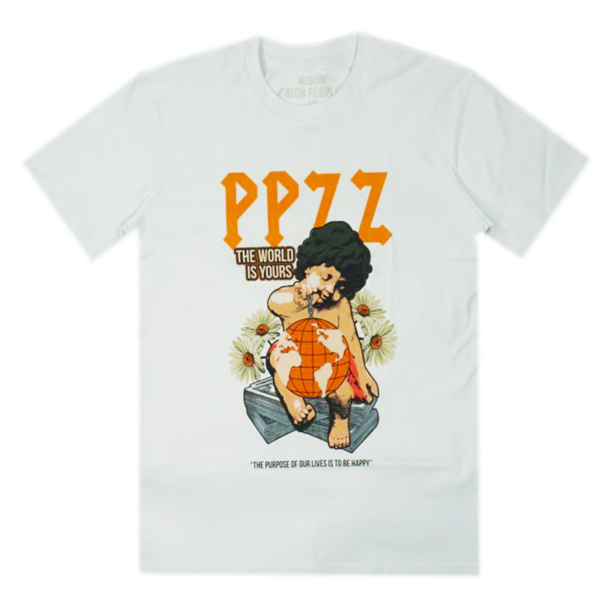 PPZZ x Rich People The World Is Yours Tee (Org/Wte) /D4