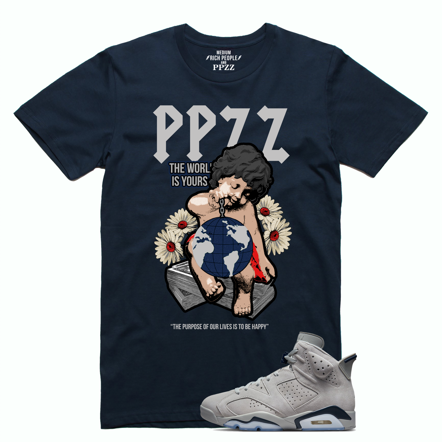 PPZZ x Rich People The World Is Yours Tee (Navy/Grey) /D1