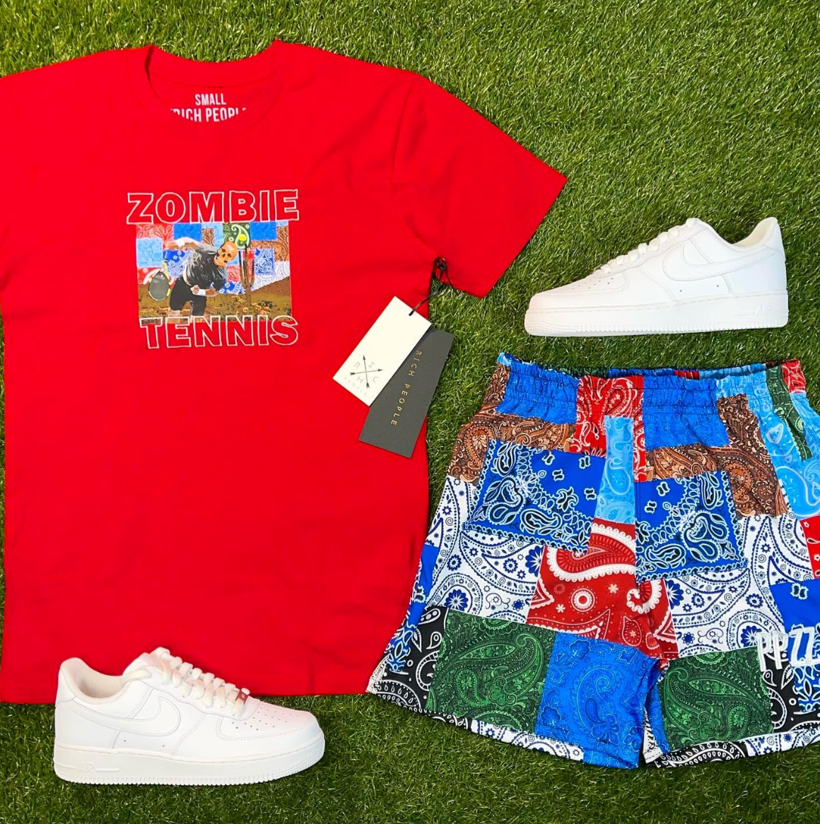 PPZZ x Rich People Zombie Tennis Paisley Tee (Red) /D7