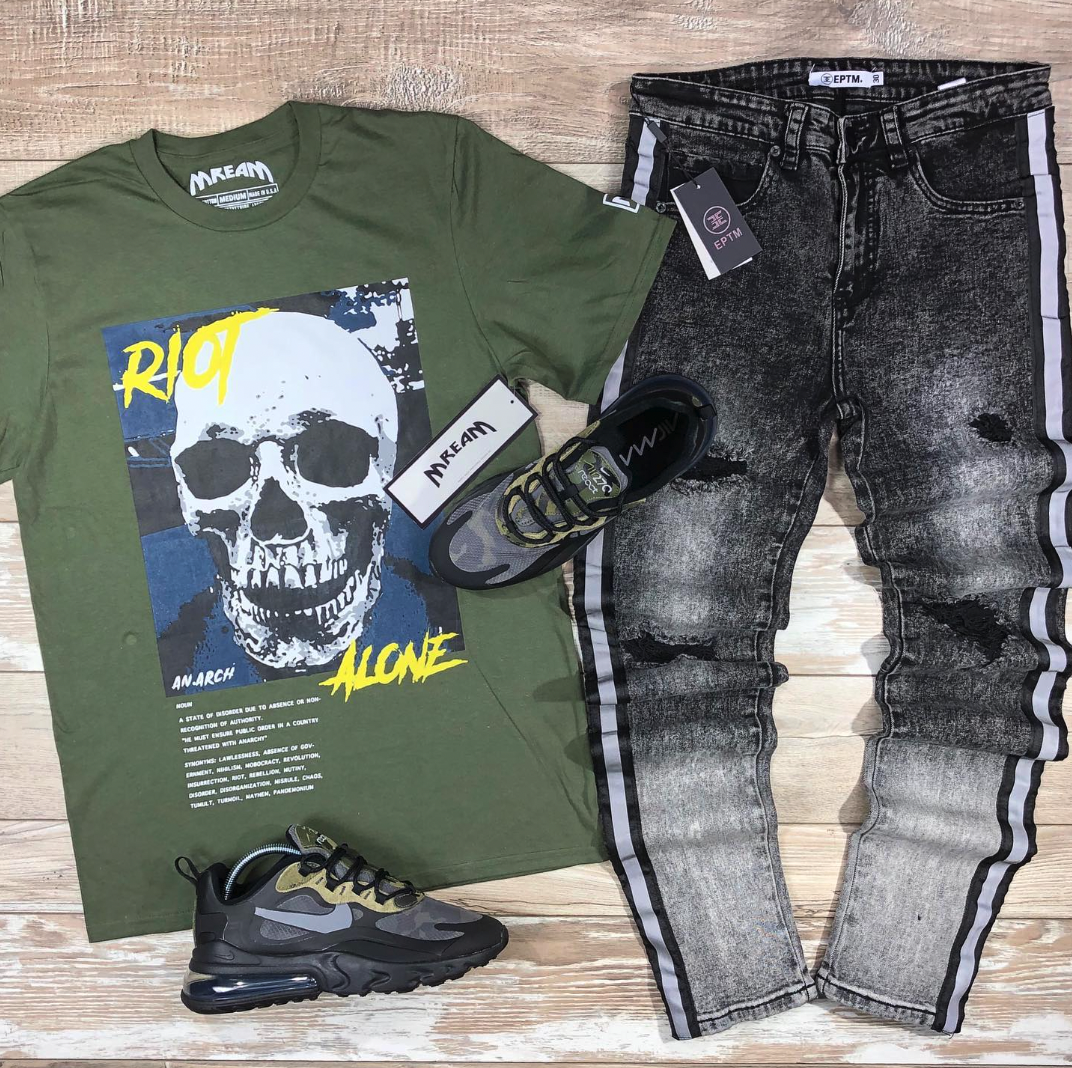 Riot Alone Yllw/Navy Tee (Olive) /D14