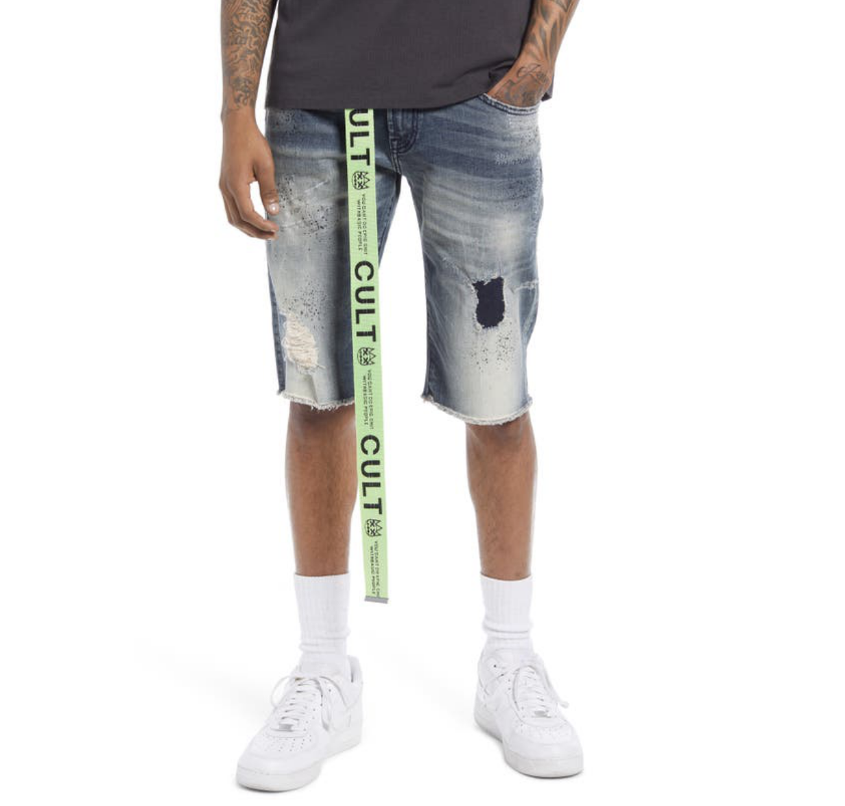 Belted Rocker Denim Shorts (Moss) /C3