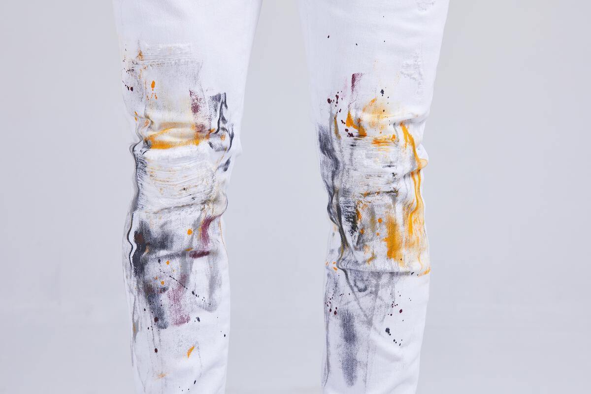 Slim Skinny White Paint Brushed Jean ( White ) / C3
